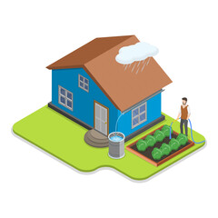 Fototapeta premium 3D Isometric Flat Illustration of Rooftop Garden. Item 2
