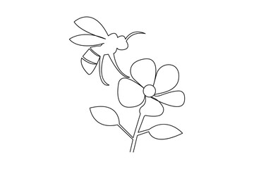 Bee continuous single line art and isolated outline  vector illustration 
