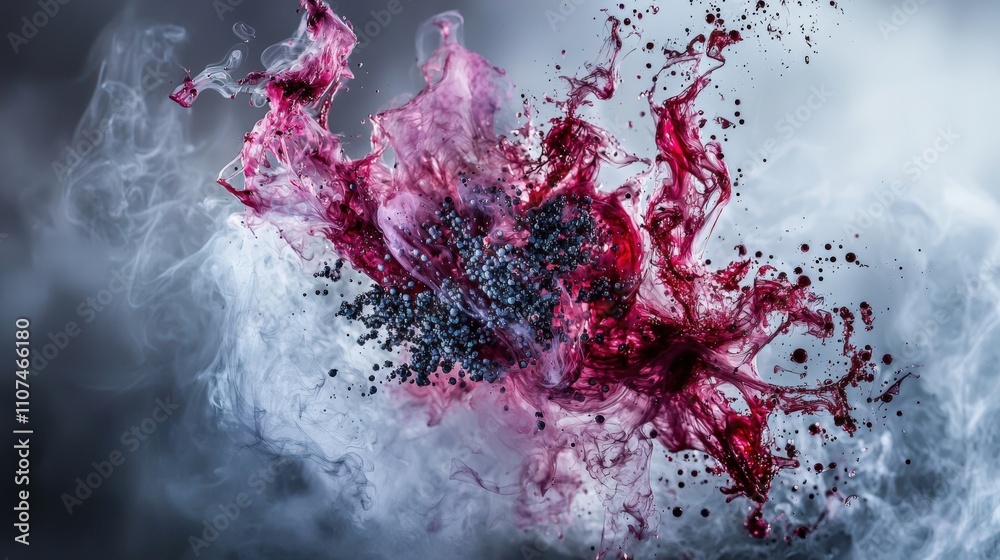 Poster Artistic environment dynamic burst of toner particles in abstract art studio visual composition