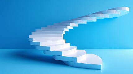 Fototapeta premium Minimalist and modern white staircase with clean lines and geometric pattern rising against a vibrant blue background creating a sense of elegance progress and