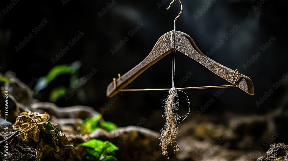 Poster single hanger swaying gently rustic setting photography natural light close-up stillness and reflect