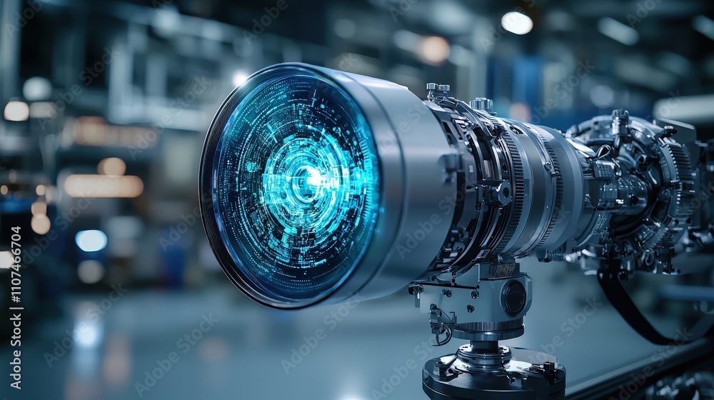 Poster Futuristic imaging technology high-definition distorted projections in an industrial lab environment