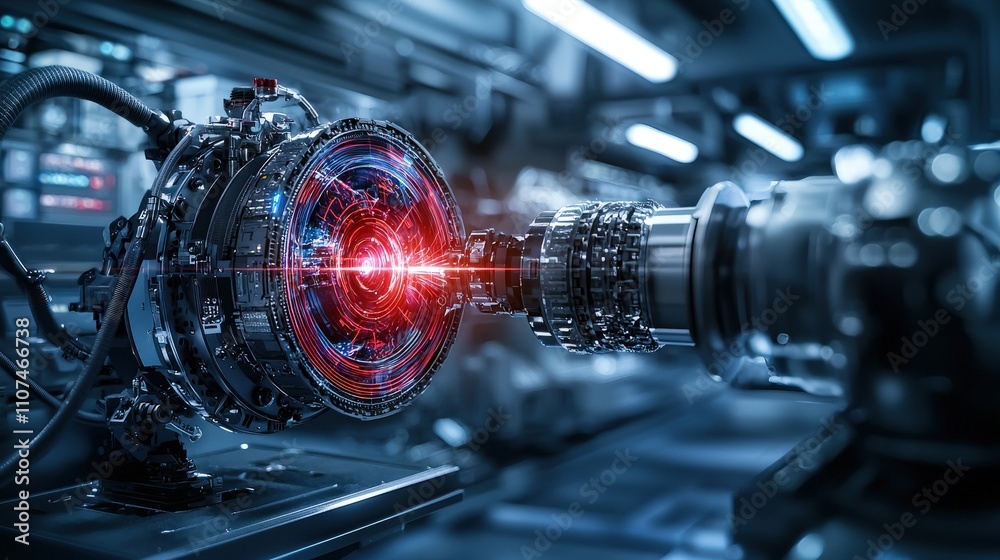Aufkleber Advanced technology machine creating distorted visuals in industrial environment for future insights