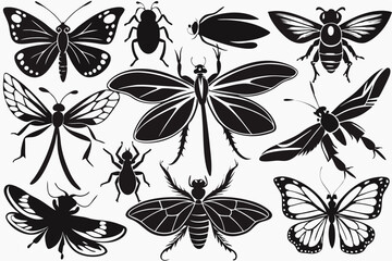 Obraz premium Elegant Butterfly and Insect Silhouettes – Nature-Inspired Designs