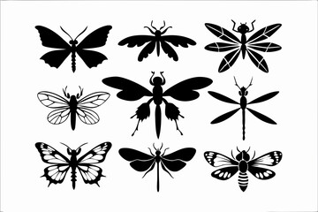 Fototapeta premium Elegant Butterfly and Insect Silhouettes – Nature-Inspired Designs