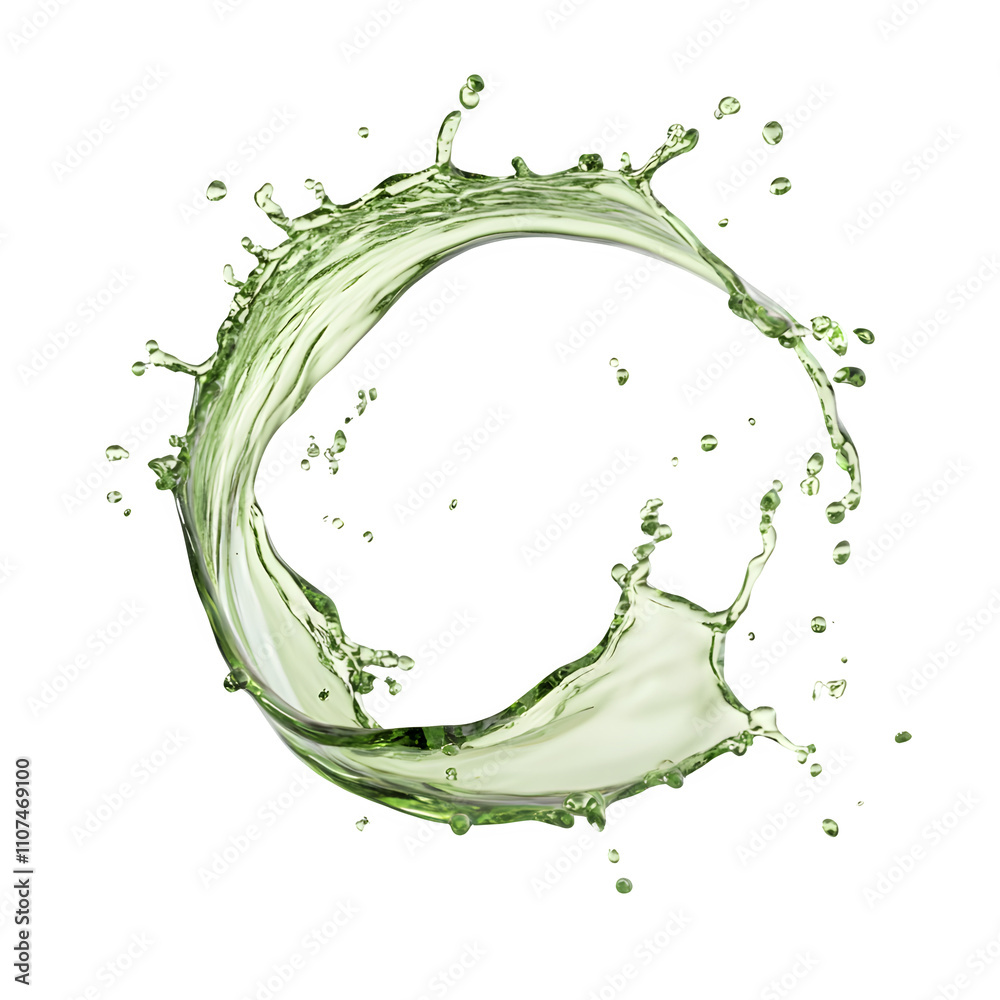 Fototapete Dynamic swirling motion of refreshing green liquid, creating a perfect circular splash with transparent background
