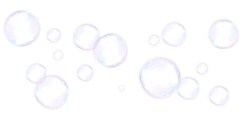 Soap bubbles on a white background, painted in watercolor. PNG	