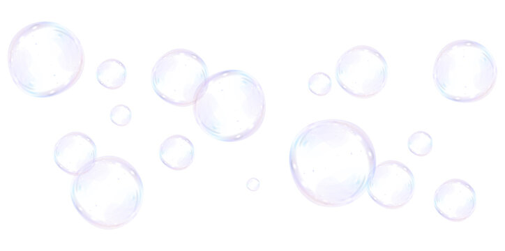 Soap bubbles on a white background, painted in watercolor. PNG	