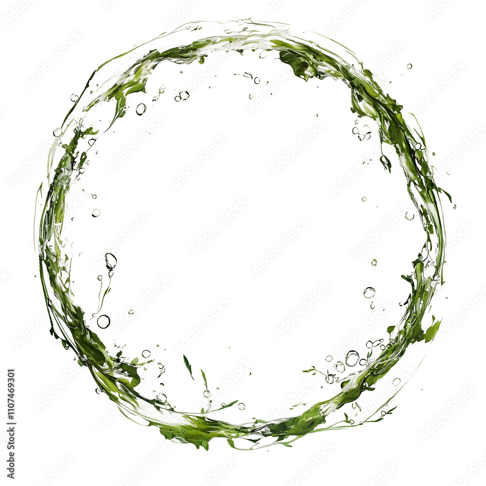 Poster circular splash of green liquid on transparent background, perfect for graphic design projects relat