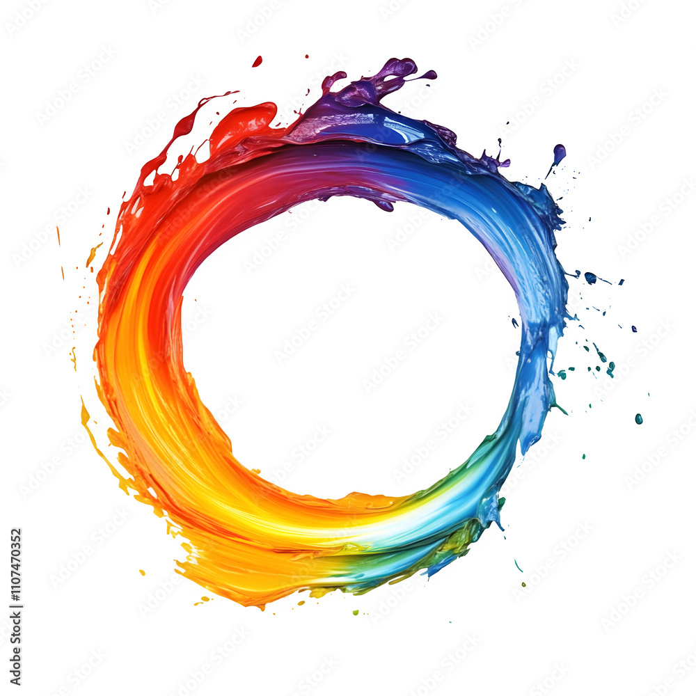 Poster dynamic circular frame of vibrant paint colors swirling on a transparent background, ideal for creat