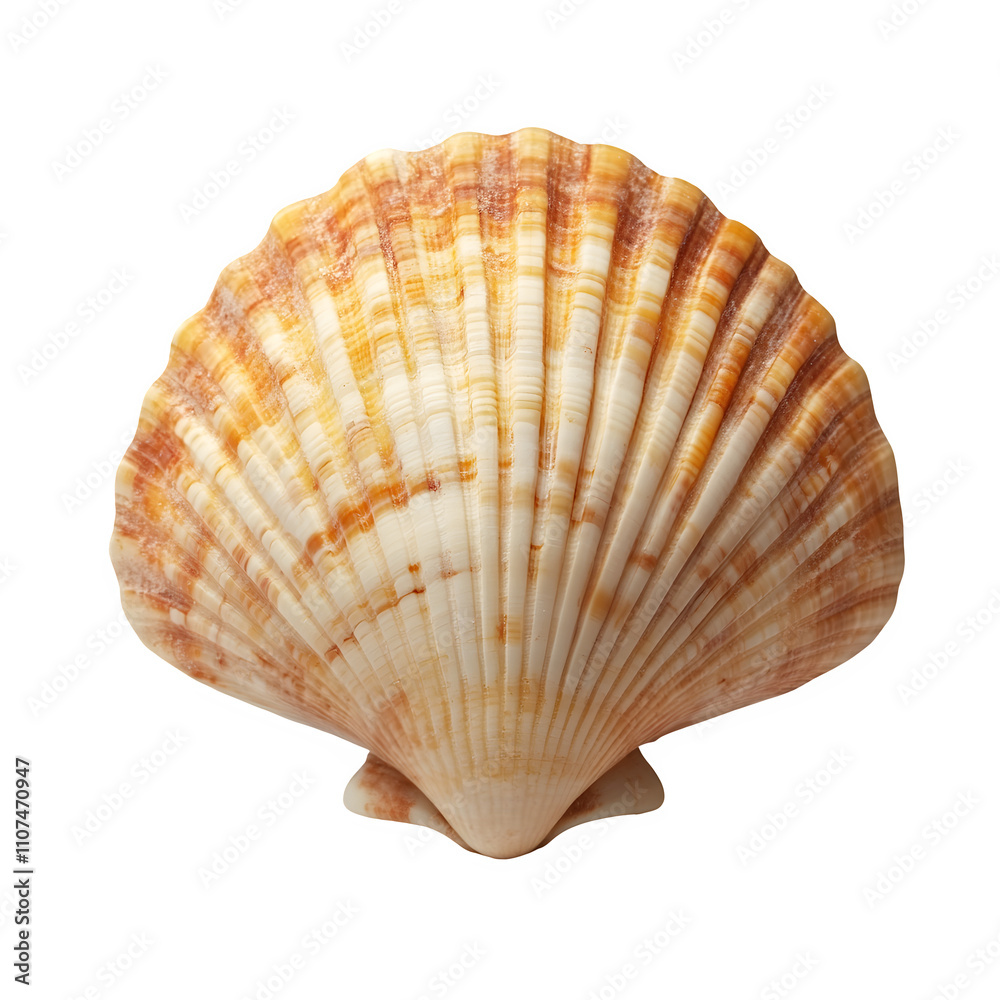 Poster Close-up of an orange and white seashell, showcasing its intricate ridges and patterns, isolated on a transparent background