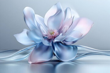Serene Blue Magnolia, Digital Art of a Flower with Flowing Abstract Background