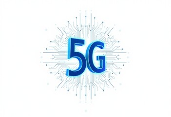 Innovative 5G Logo in Blue Gradient with Circuit Patterns: A Clean and Modern Tech Illustration Featuring Digital Nodes and Connection Points