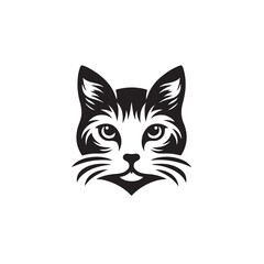 Obraz premium Black and white cat silhouette vector illustration in white background.