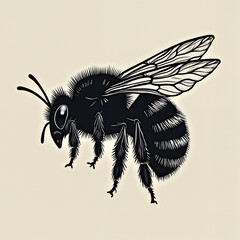 Obraz premium Detailed black and white illustration of a bee showcasing its intricate features 