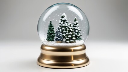 Enchanting Snow Globe with Evergreen Trees and Golden Base