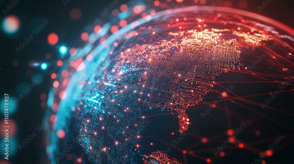 Wall mural futuristic 3d world globe showcasing data exchange and global network connections with advanced tech