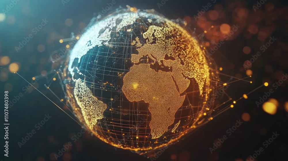 Wall mural futuristic 3d world globe showcasing data exchange and global network connections with advanced tech