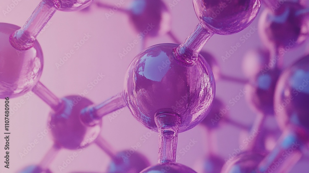 Wall mural abstract pink molecular structure with soft light background.