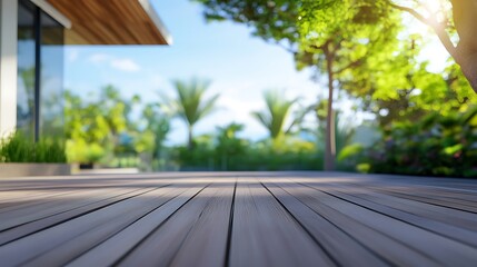 Wooden Deck Overlooking Lush Green Tropical Landscape