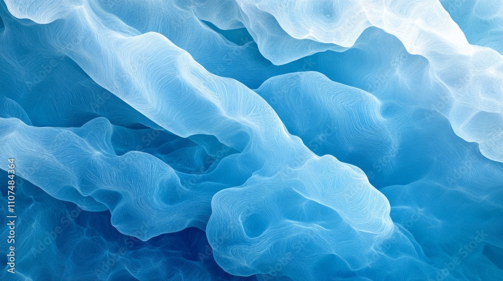 Poster abstract technology background featuring dynamic blue ice waves with flowing digital patterns and sm