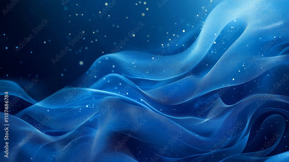 Poster abstract technology background featuring dynamic blue ice waves with flowing digital patterns and sm