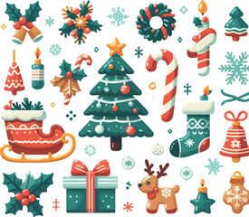 Fototapeta premium Christmas elements vector on white background