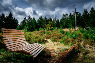 Hiking to Saustein and Proeller Summits in the Bavarian Forests Germany.