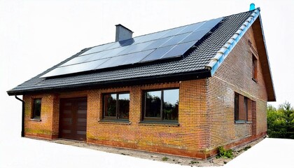 Obraz premium House with solar panels on isolated white background