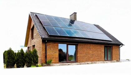 Obraz premium House with solar panels on isolated white background