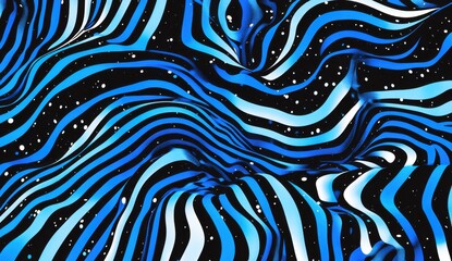 Obraz premium Abstract Blue and Black Wave Pattern with Curved Stripes and Sparkling Dots, Perfect for Backgrounds, Textures, and Modern Designs in Digital Art or Print Media