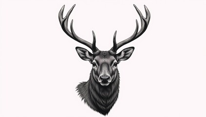 Naklejka premium A sleek black reindeer against a pristine white backdrop in line art design ideal for t-shirts graphics or patterns