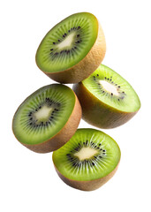 Fototapeta premium Kiwis slices Floating in mid-air isolated on transparent background