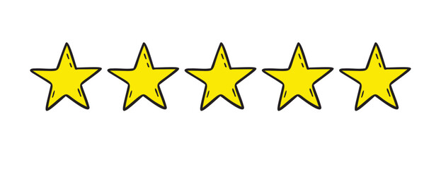 Fototapeta premium Five stars rating doodle icon. Gold star icon hand drawn isolated on a white background 
