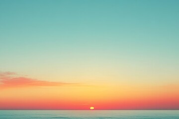 Fototapeta premium Serene sunset over calm ocean; vibrant orange, pink, and teal sky.