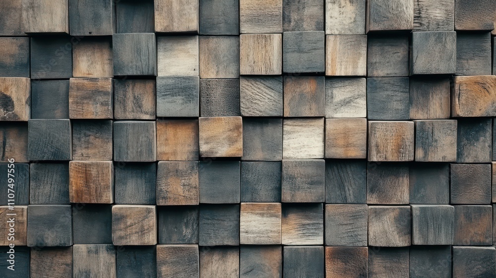 Poster abstract pattern of multicolored wooden cubes arranged in a grid creating a textured surface for bac