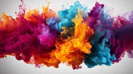 Fototapeta premium Happy Holi colorful background. Festival of colors, colorful rainbow holi paint color powder explosion isolated white