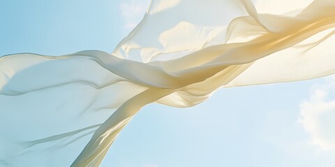 Linen curtain Light blue pastel sky Slow-motion video