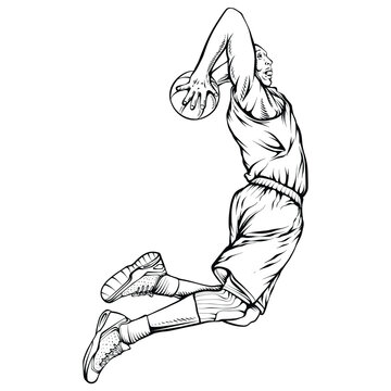 basketball player dunking black and white clip art preview
