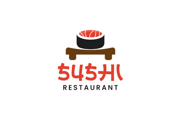 Japanese traditional food sushi restaurant logo design vector illustration.