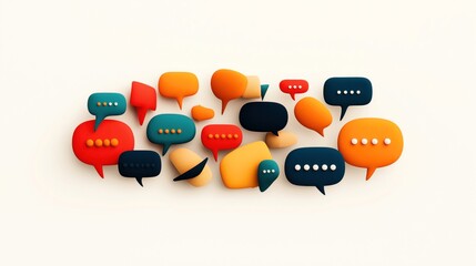 Obraz premium Abstract illustration of colorful 3D speech bubbles with various shapes and sizes against a light background.