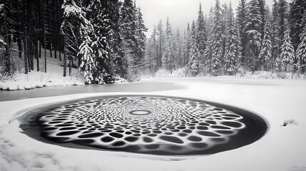 Winter Lake Mandala Pattern Frozen Snow Forest