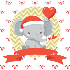 Cute character, flat style, decorative christmas elephant, birthday, baby shower, vector