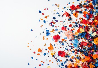 Fototapeta premium Colorful Petals Spread Across a White Background Creating a Vibrant Display of Floral Beauty for Creative Design and Aesthetic Projects