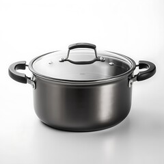 Saucepan kitchen instruments tools dark selver or black metal body color transparent or white background  image