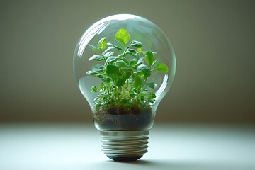 Green plant growing inside a light bulb