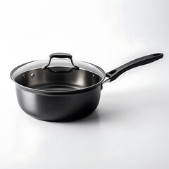Saucepan kitchen instruments tools dark selver or black metal body color transparent or white background  image