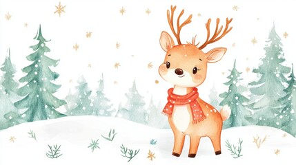 Naklejka premium Cute reindeer for Christmas holiday greeting card design.