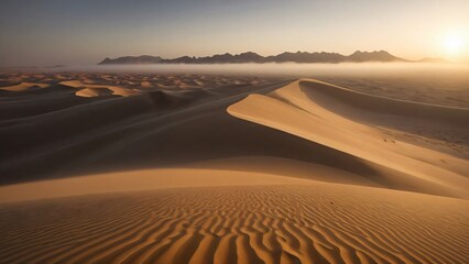 A tranquil desert landscape with vast sand dunes