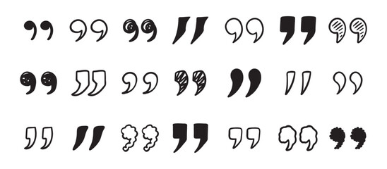 Obraz premium Quotation mark doodle hand drawn set. Quotation marks drawing for quotes template